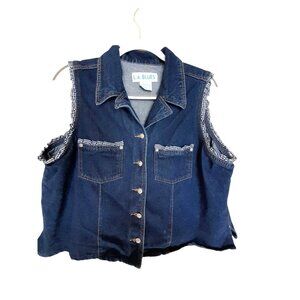 Vintage Womens Sz 18/20W Ruffle Accent Casual Cowgirl Rodeo Denim Festival Vest